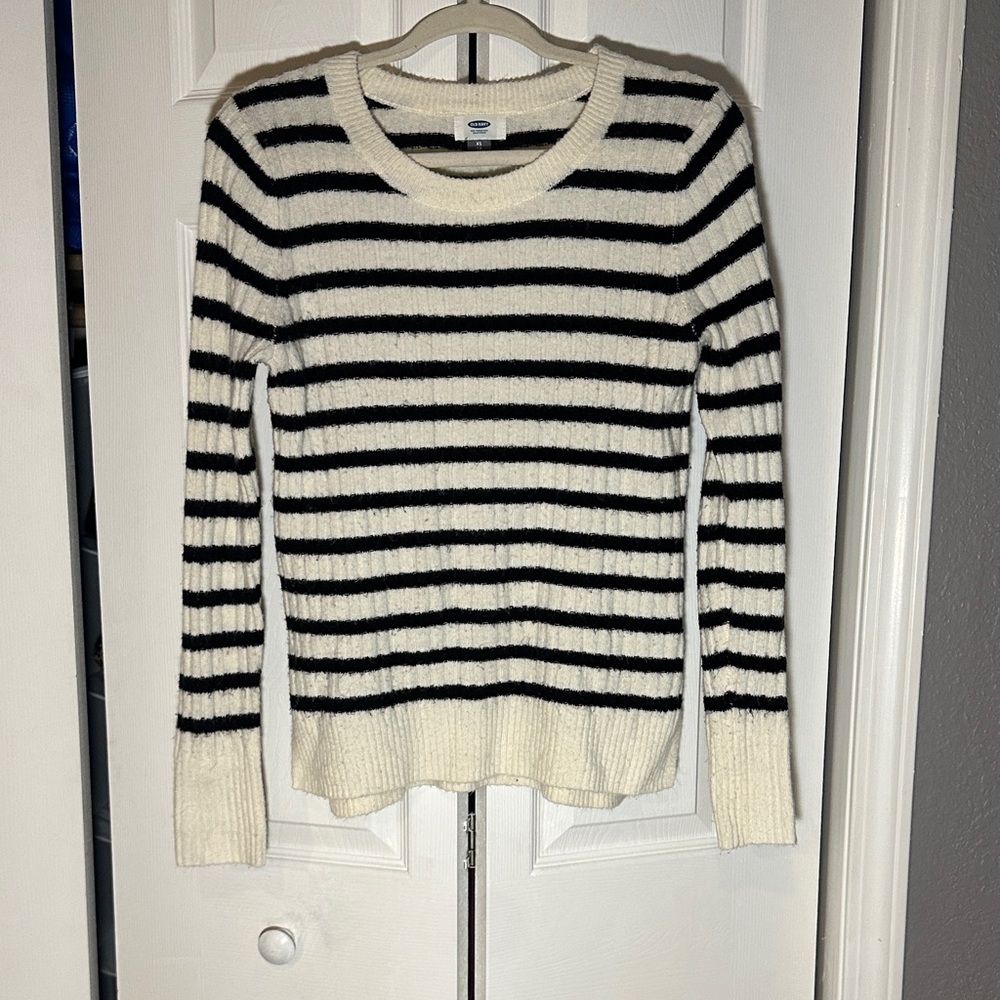 Old Navy Black and Cream Striped Sweater